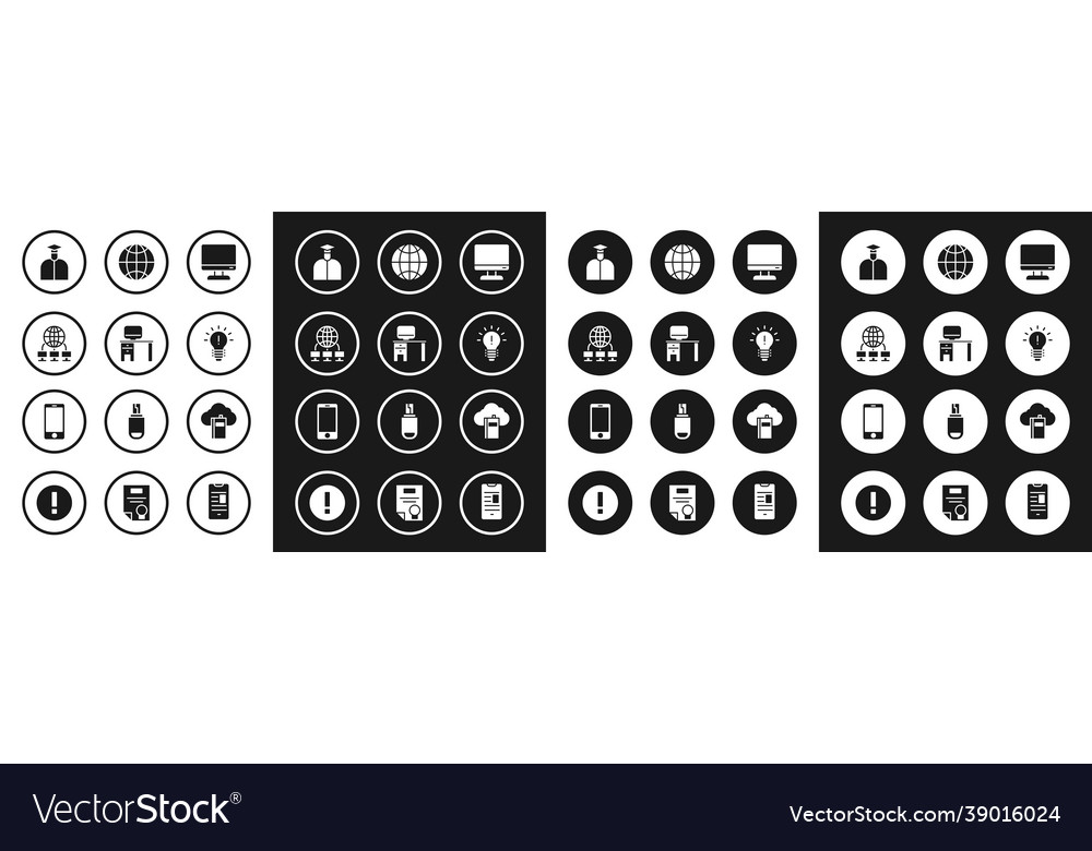 Set computer monitor screen and desk network vector image Set computer monitor screen and desk network