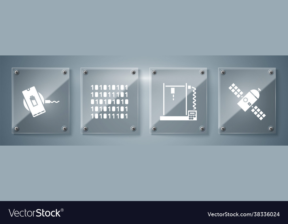 Set satellite 3d printer binary code vector image Set satellite 3d printer binary code