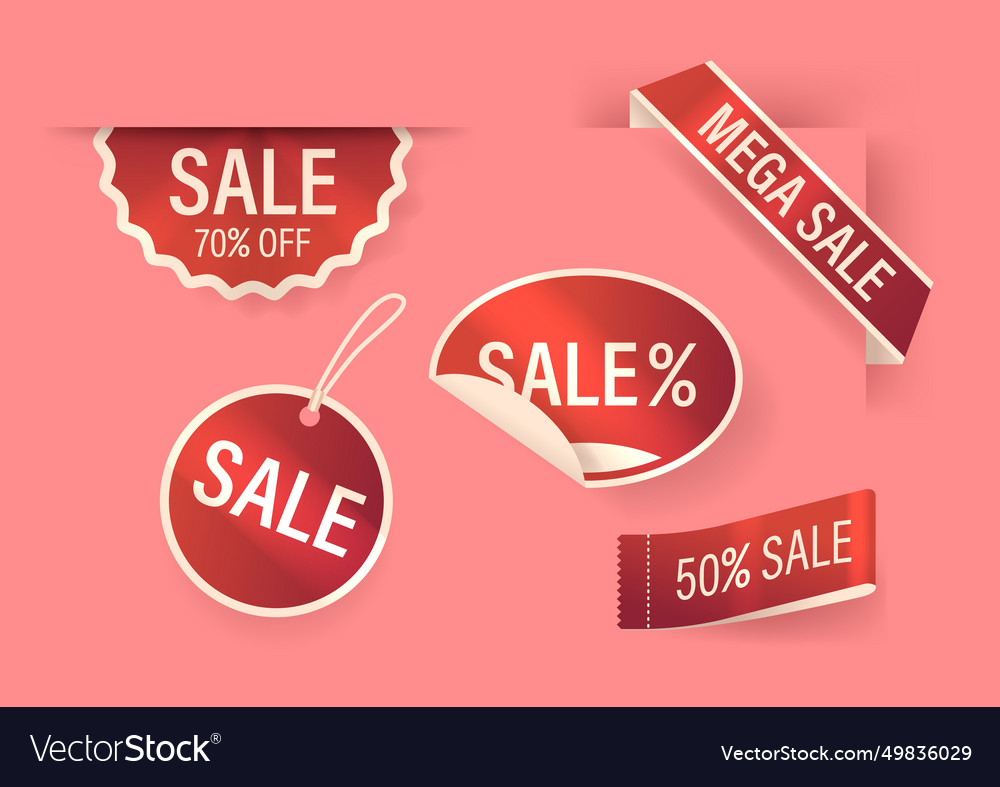 3d mega sale labels featuring bold fonts