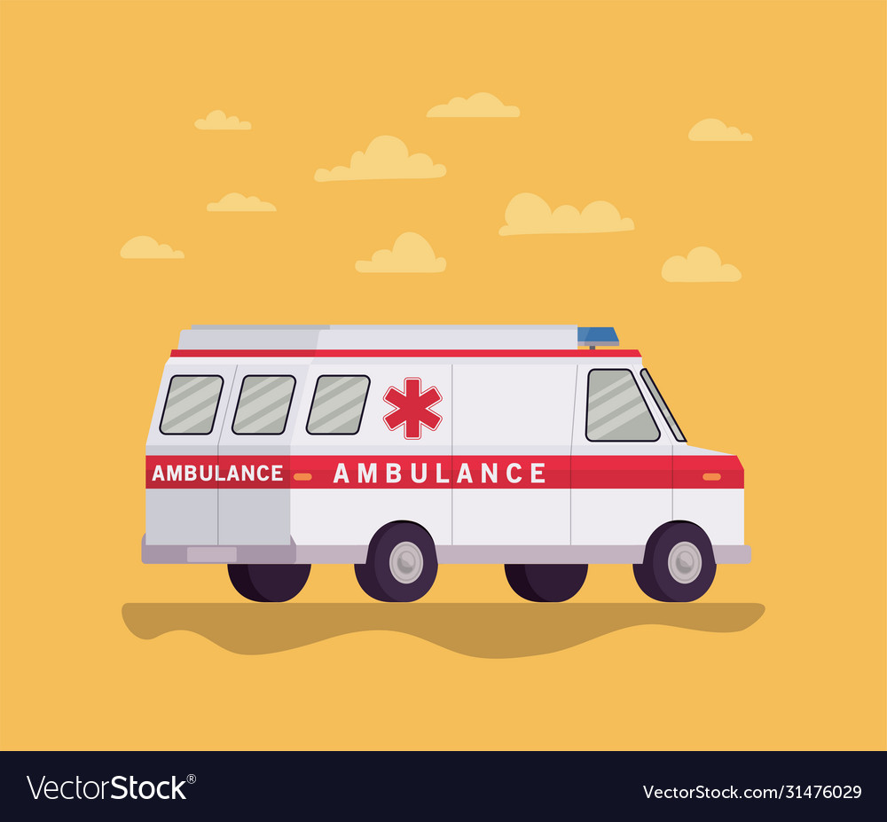 Ambulance paramedic car side view and clouds Vector Image