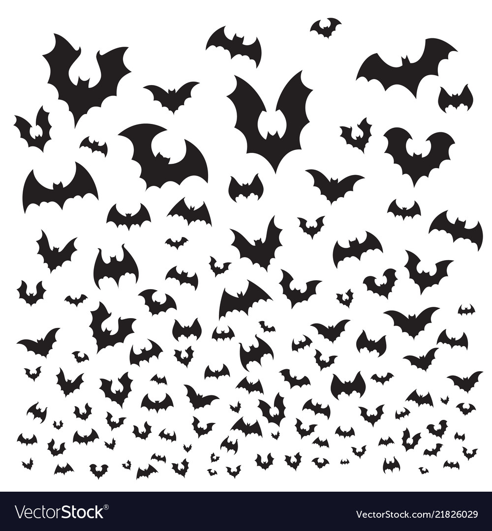 flying halloween bat cave bats flock silhouette vector image