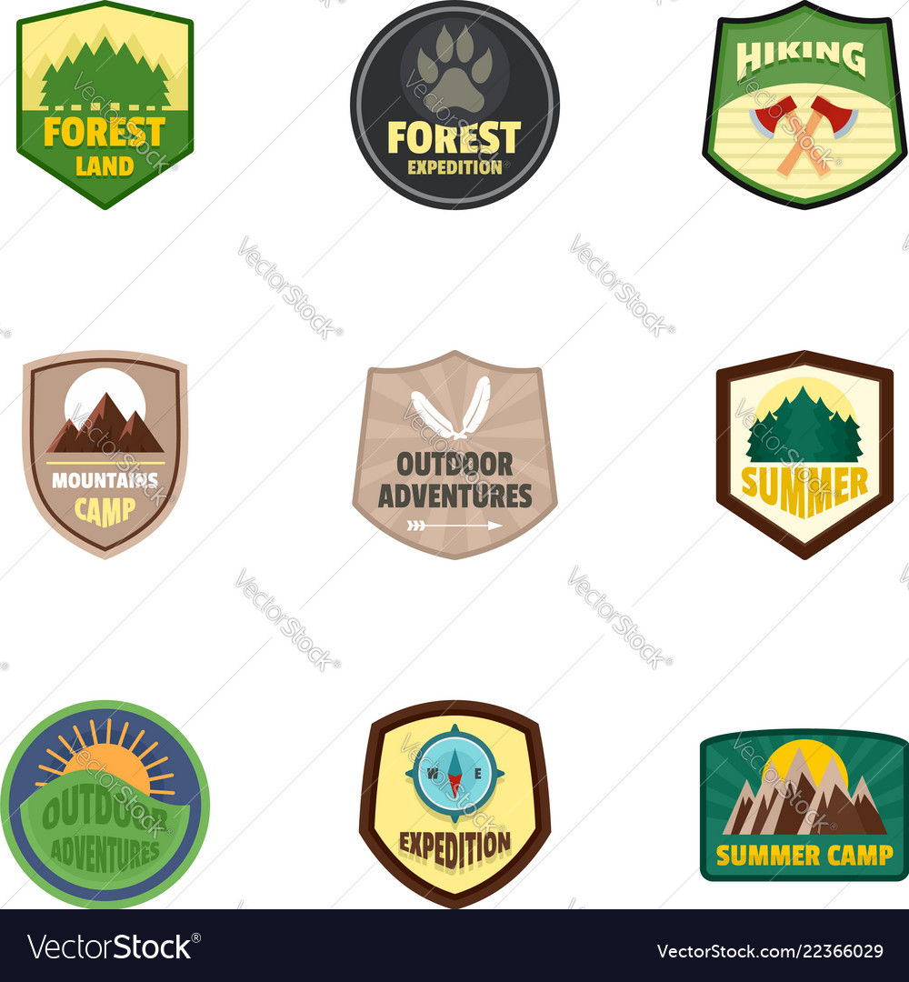 Hiking logo emblem set flat style