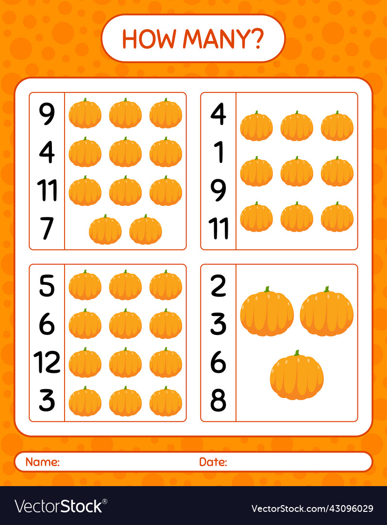 How many counting game with pumpkin worksheet