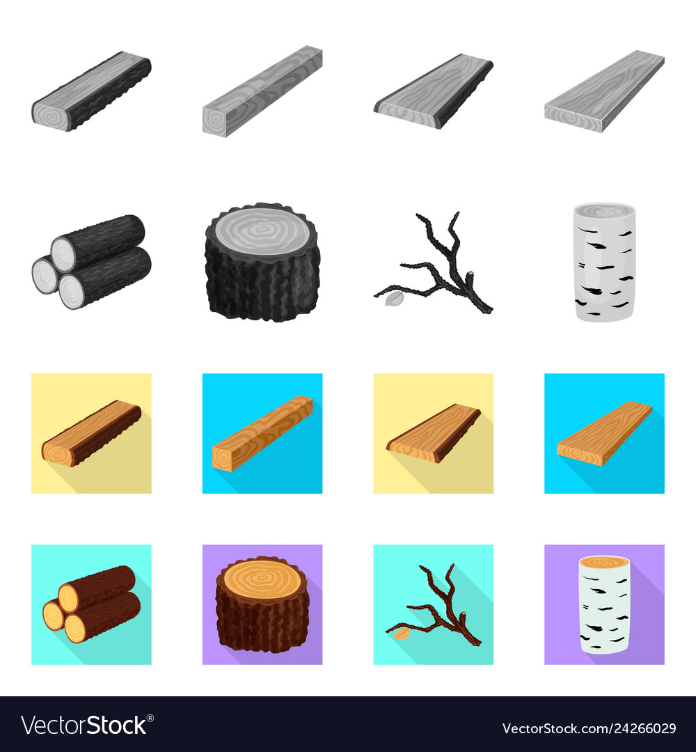 Isolated object of tree and raw symbol set vector image Isolated object of tree and raw symbol set