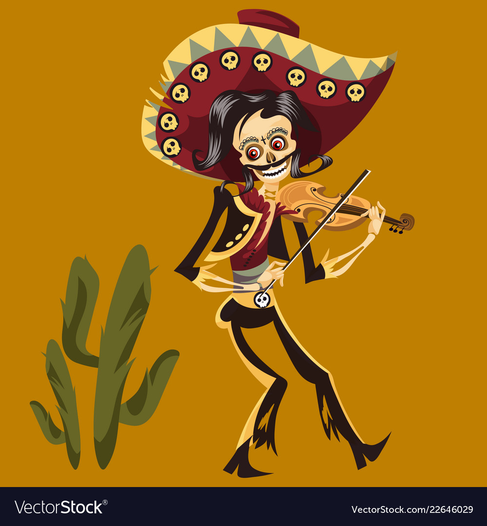 Man in sombrero playing on violin poster Vector Image