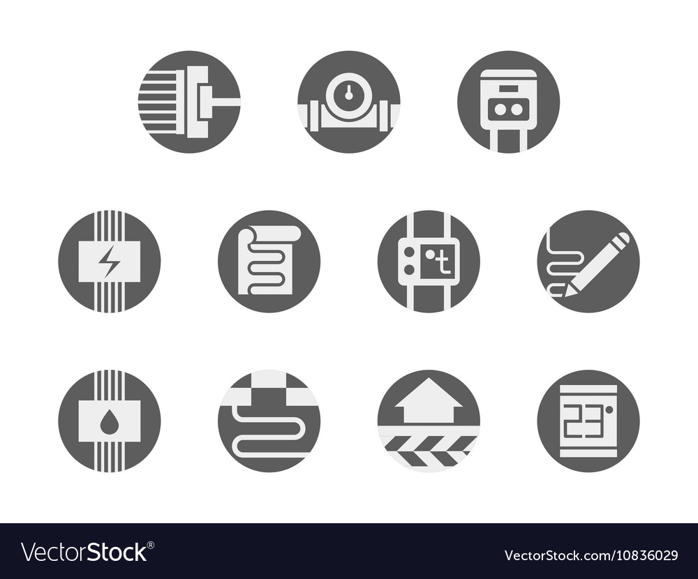 Underfloor systems round gray icons set