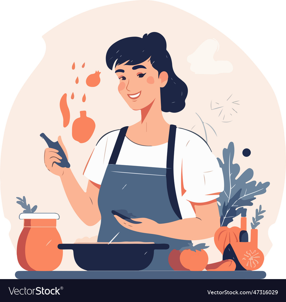 Young woman cooking in the kitchen healthy food Vector Image