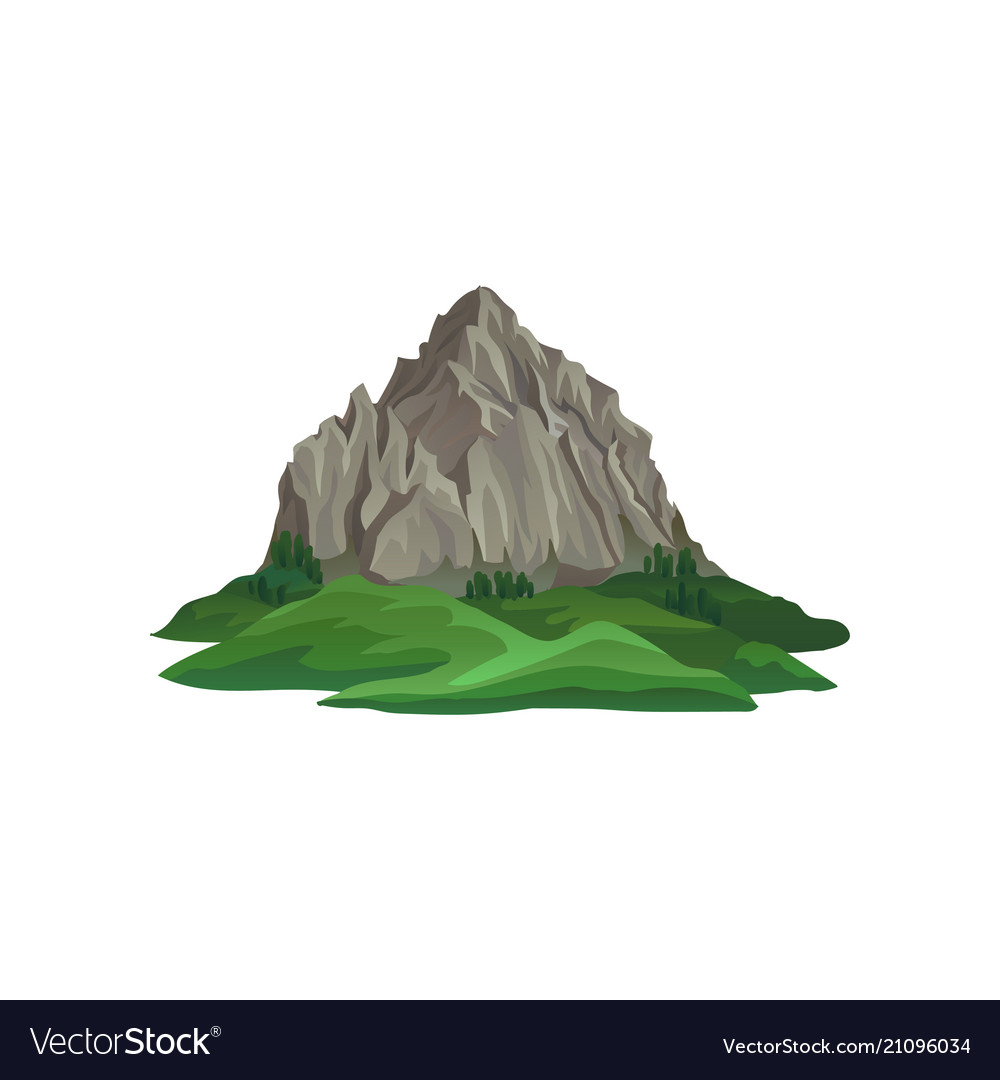 Big rocky mountain surrounded with green plants