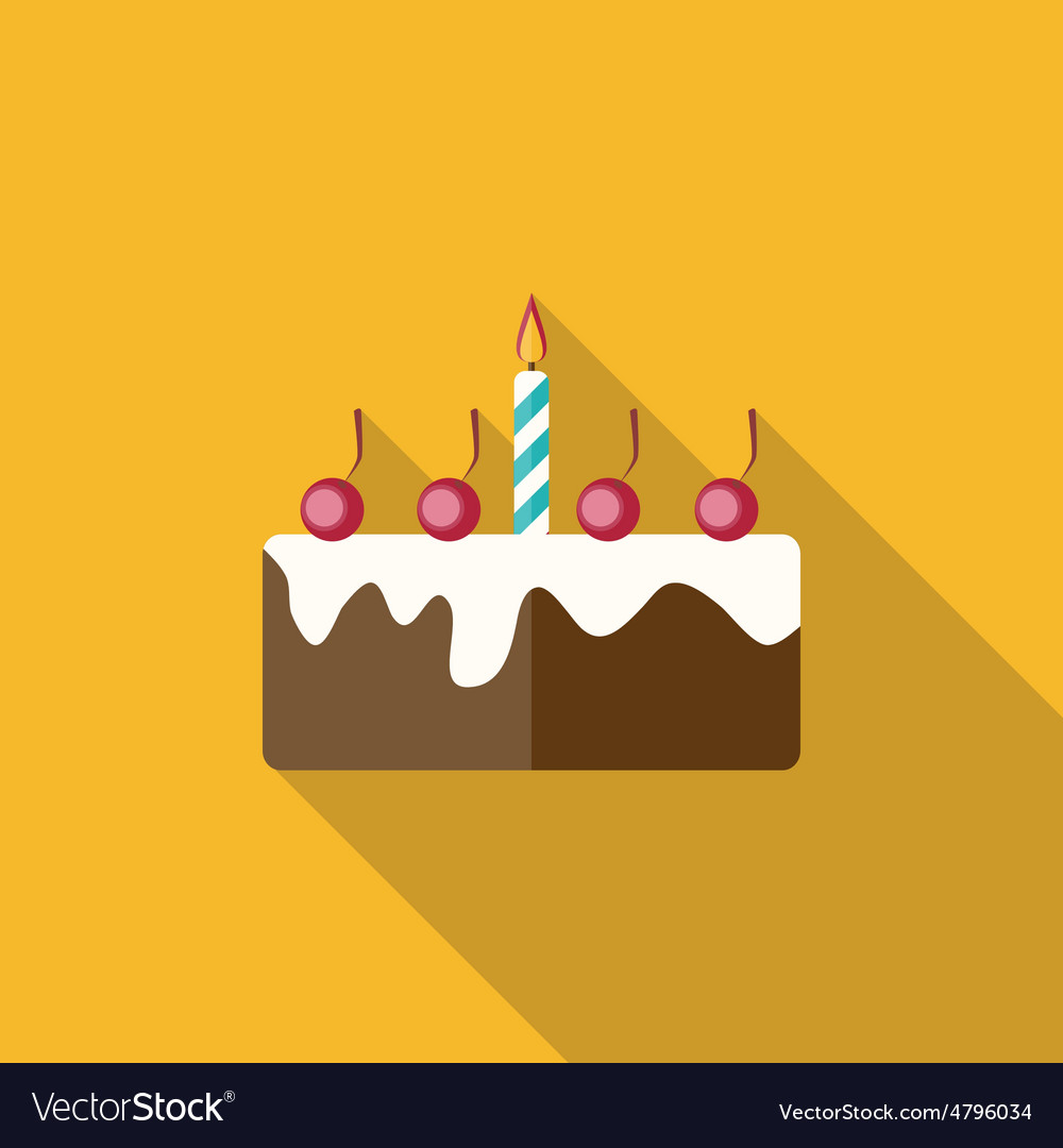 Birthday cake flat icon with long shadow Vector Image