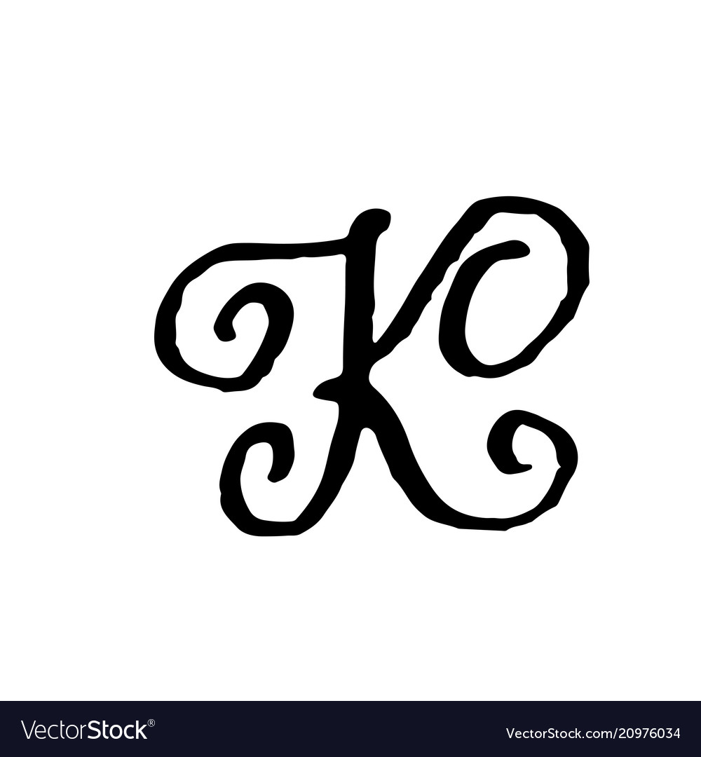 Letter k handwritten by dry brush rough strokes