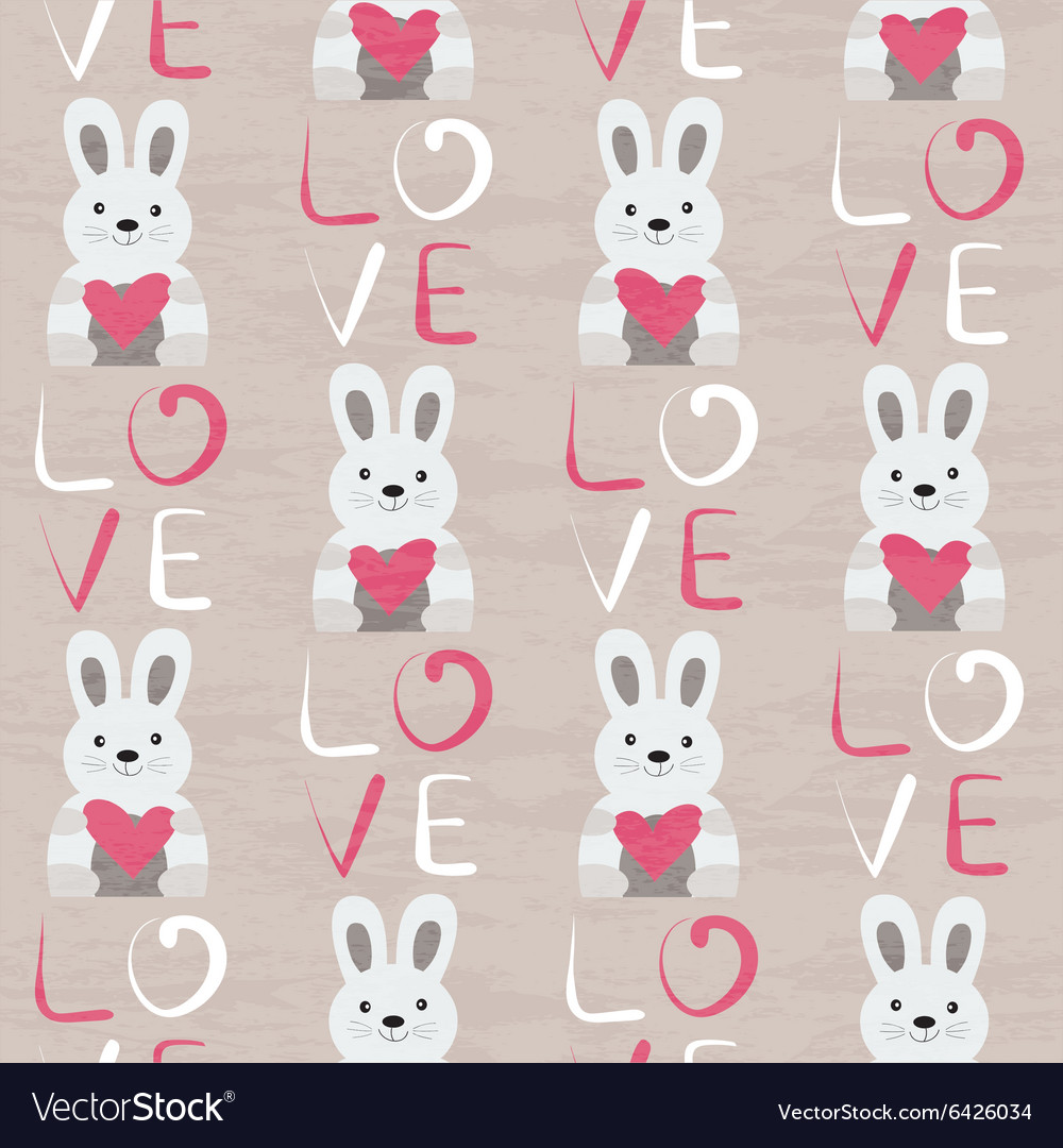 Rabbit with heart seamless pattern