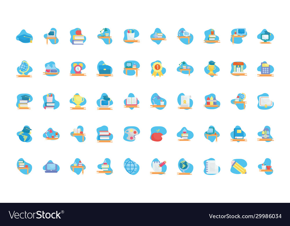 School flat block style icon set design