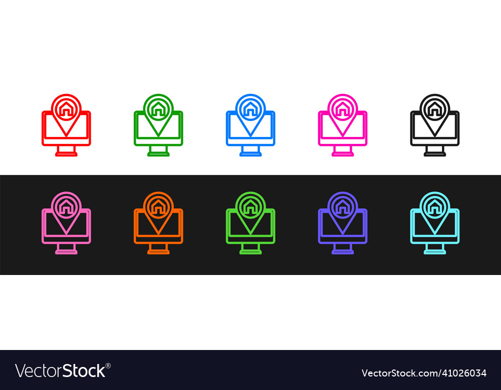 Set line computer monitor and folded map vector image Set line computer monitor and folded map