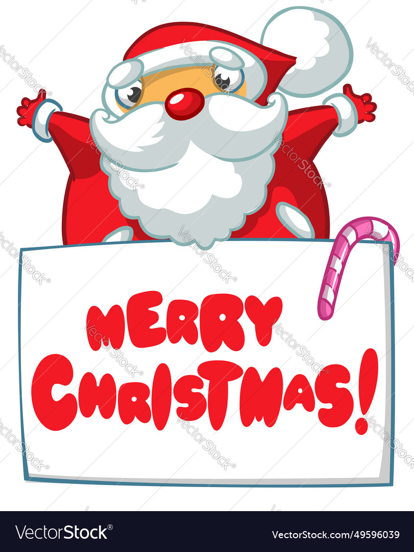 Cartoon funny santa claus holding a blank paper