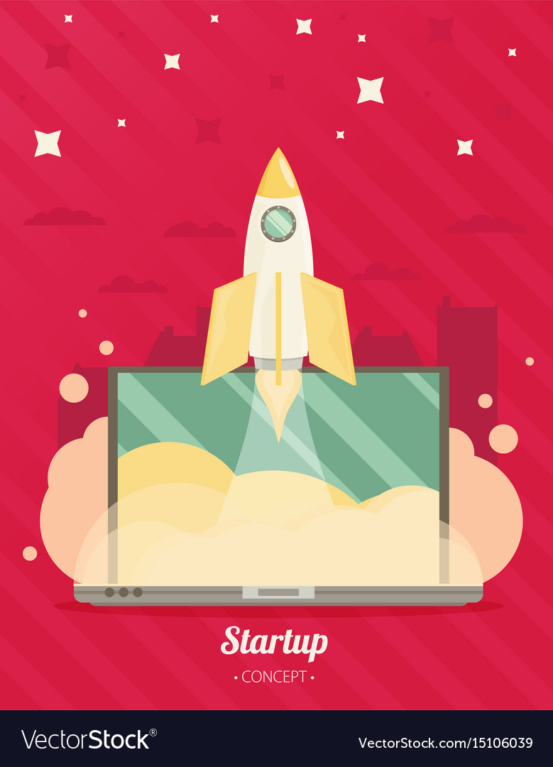 Flat concept background with rocket project start