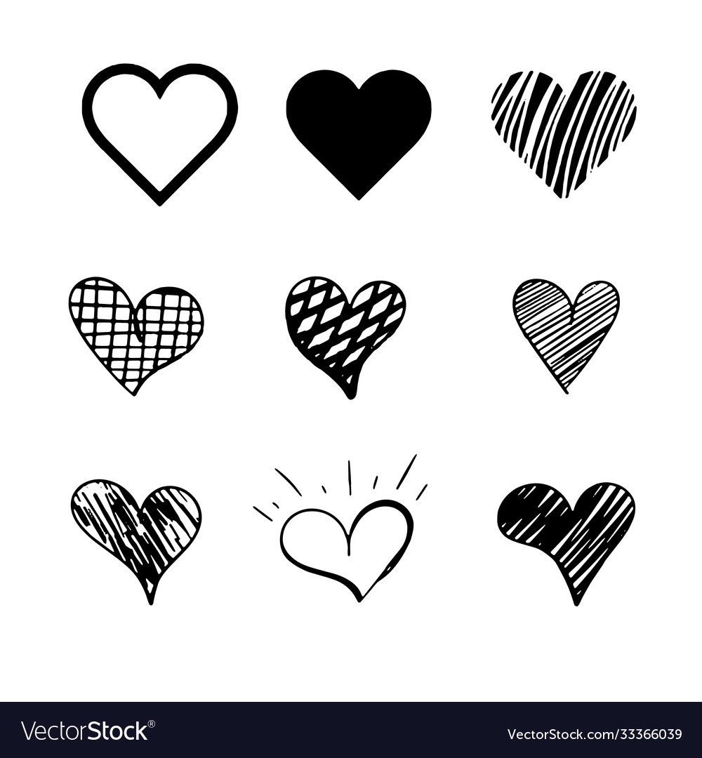 Hearts set different style and shape vector image Hearts set different style and shape