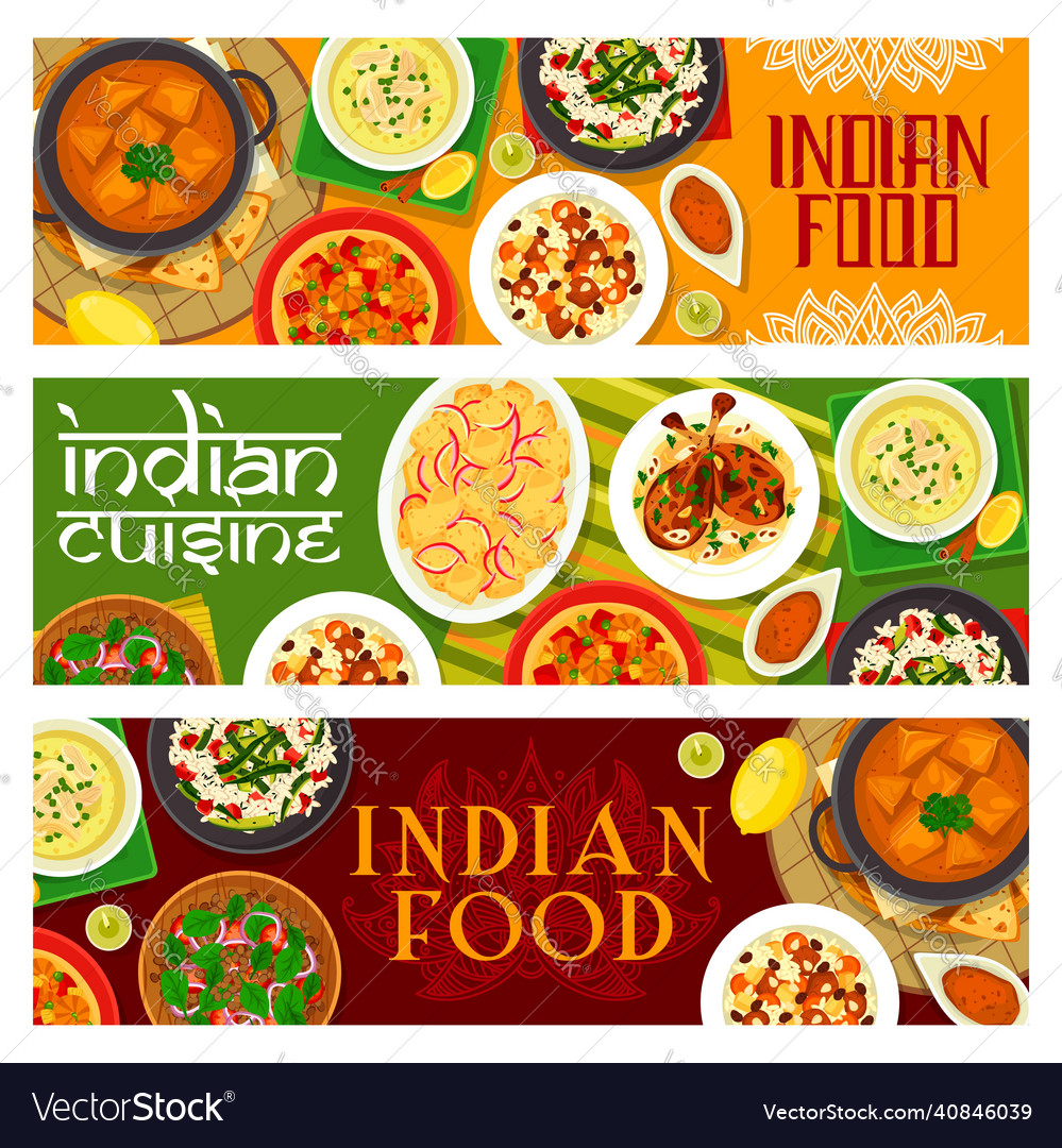 Indian cuisine india meals banners set Royalty Free Vector