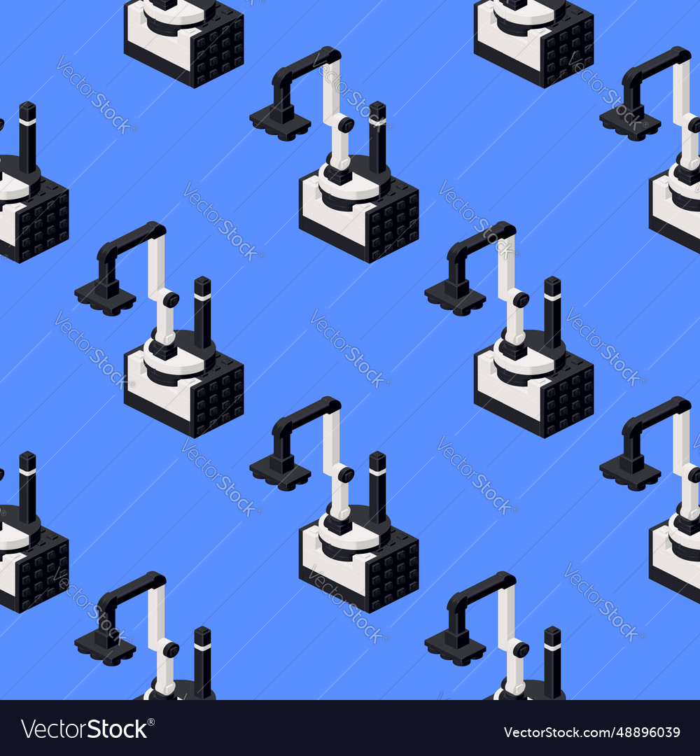 Pattern of a robot in isometry on blue