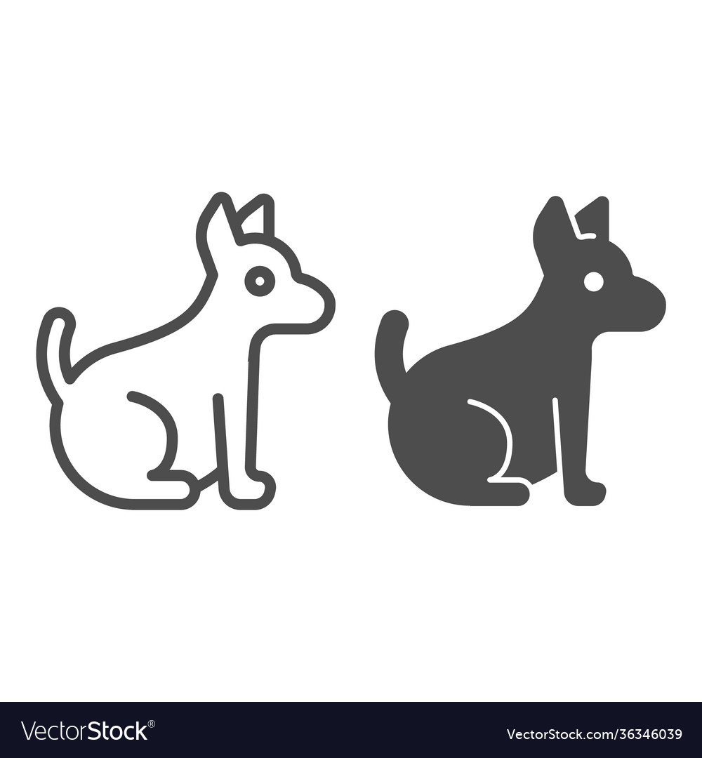 Puppy line and solid icon domestic animals