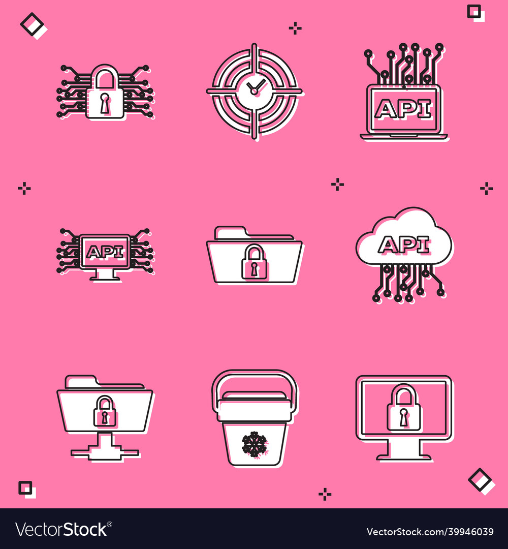 Set cyber security time management computer api vector image Set cyber security time management computer api
