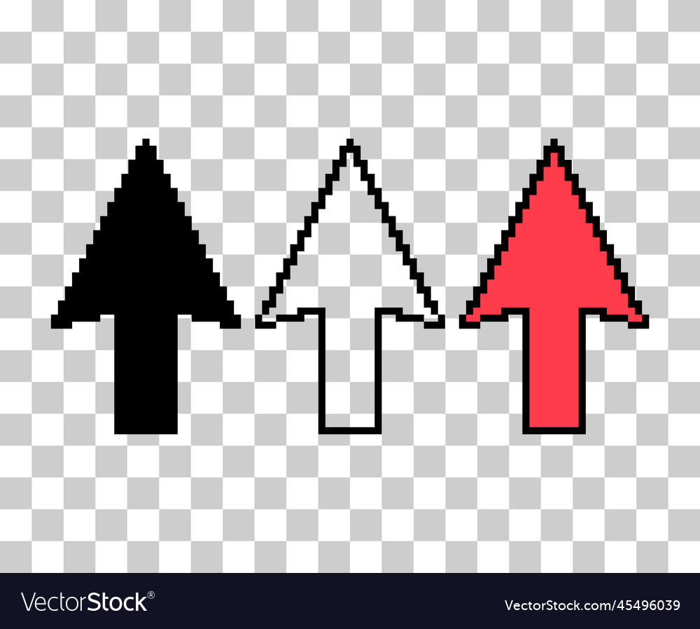 Set of arrow pixel icon web cursor click mouse vector image Set of arrow pixel icon web cursor click mouse