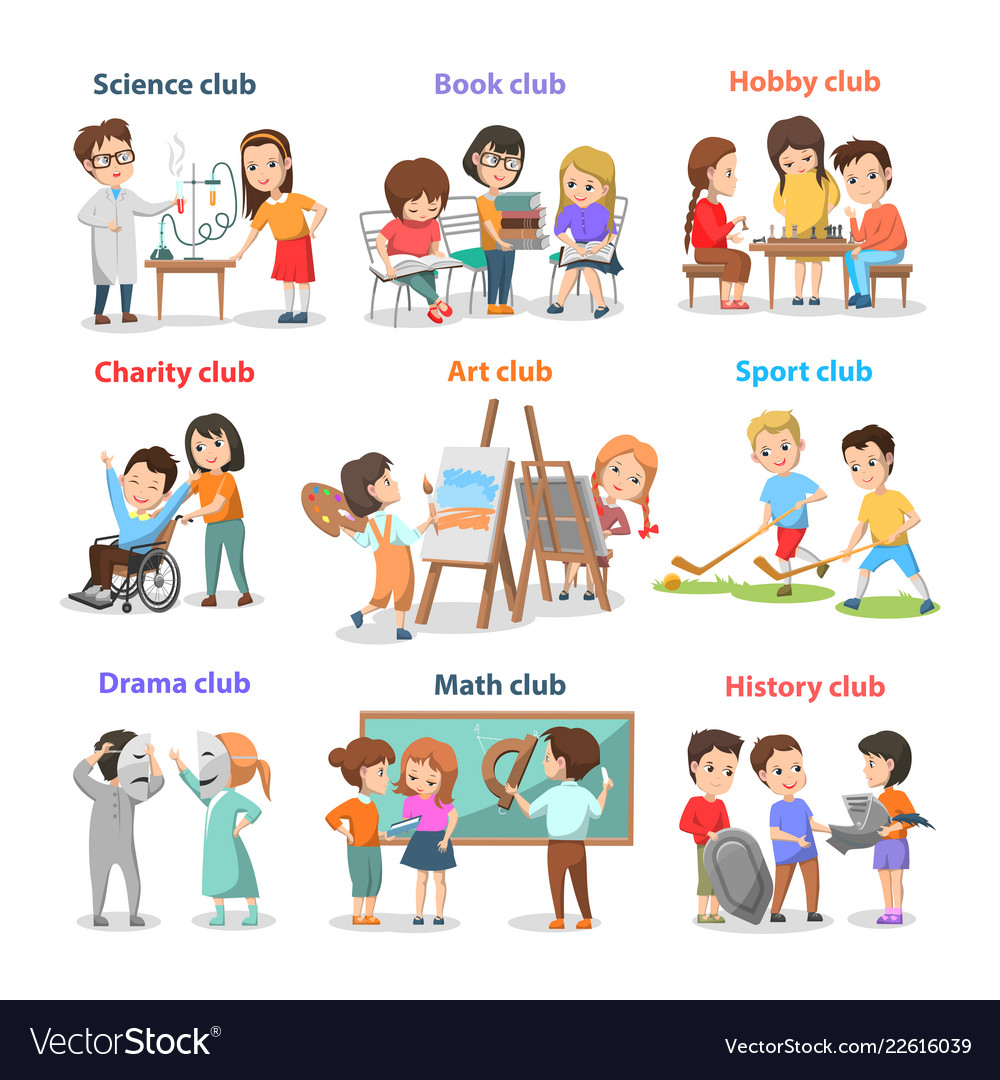 set-of-different-clubs-for-school-children-card-vector-image