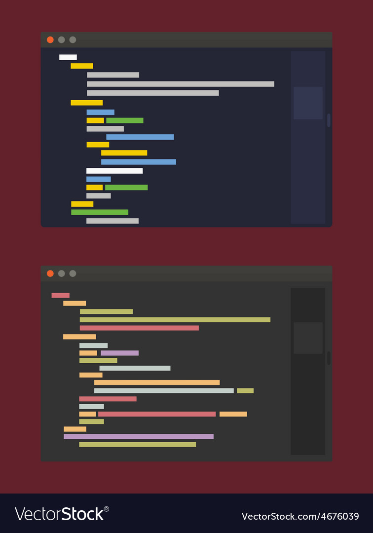 Two Color Themes Developer Code Editor Flat Vector Image