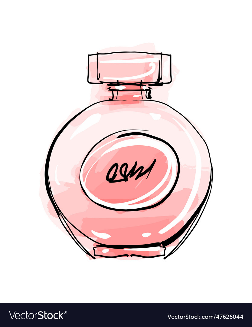 Beautiful round perfume bottle women s pink glass vector image Beautiful round perfume bottle women s pink glass