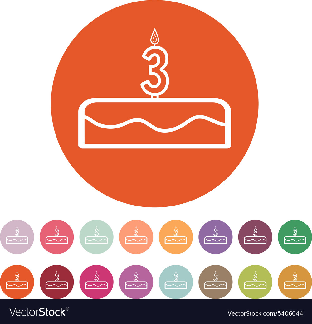 Cake with candles in the form of number 3 icon