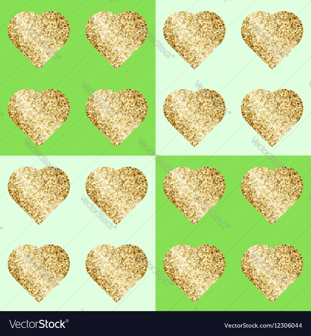 Glittering hearts in seamless pattern