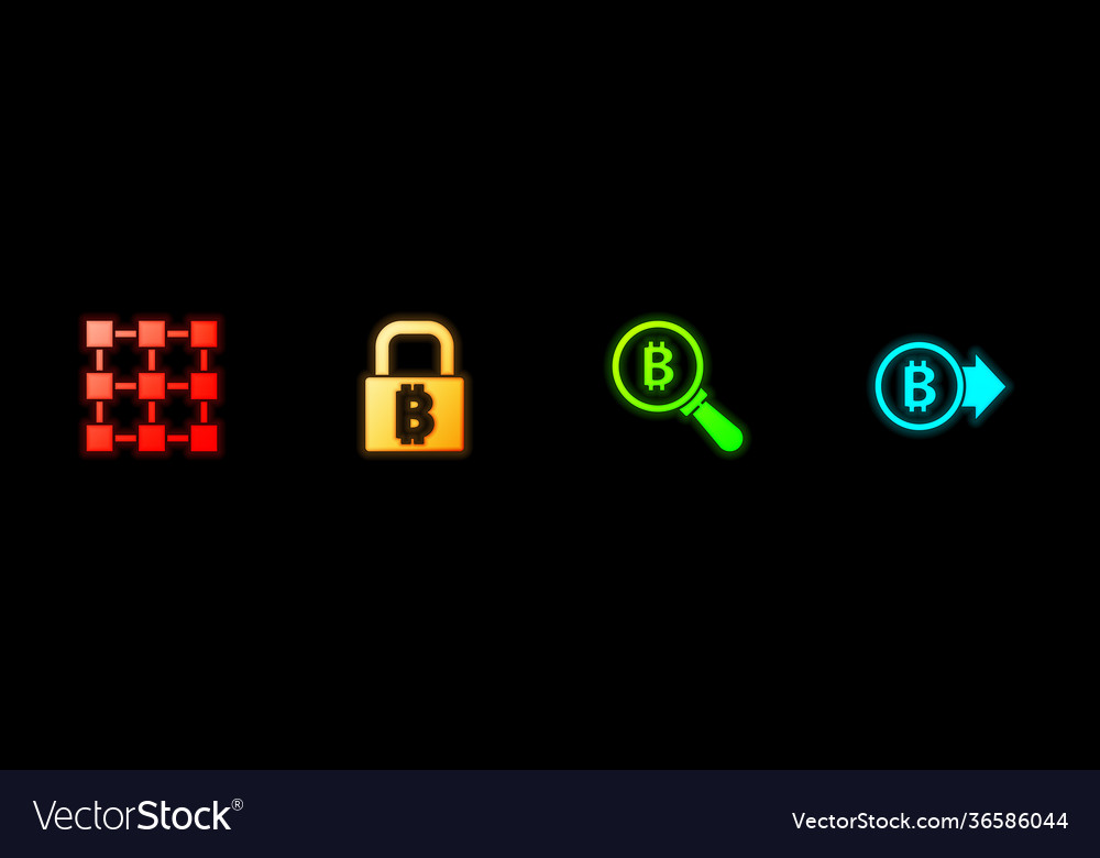 Set blockchain technology lock with bitcoin vector image Set blockchain technology lock with bitcoin
