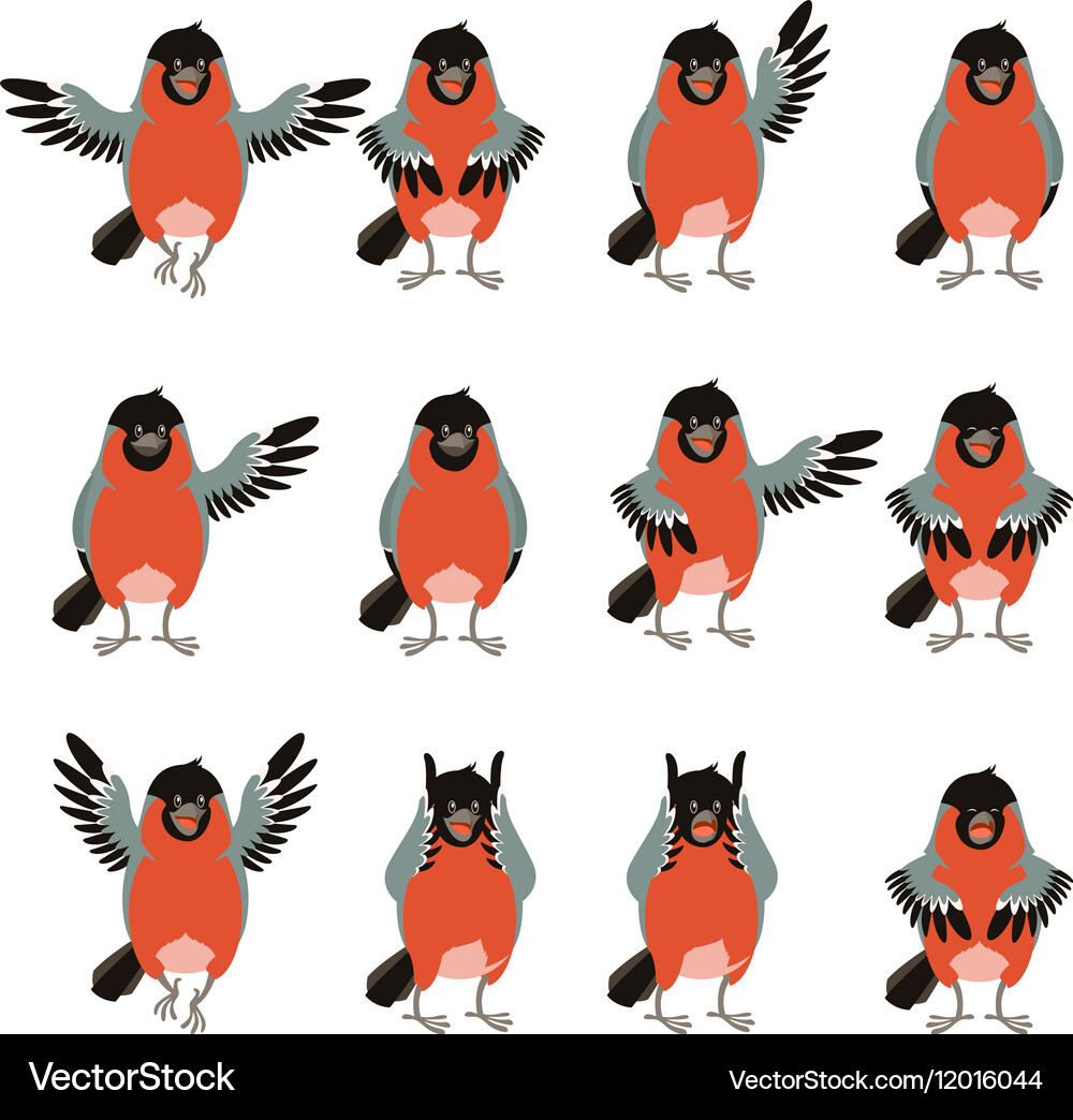 Set bullfinches flat icons Royalty Free Vector Image