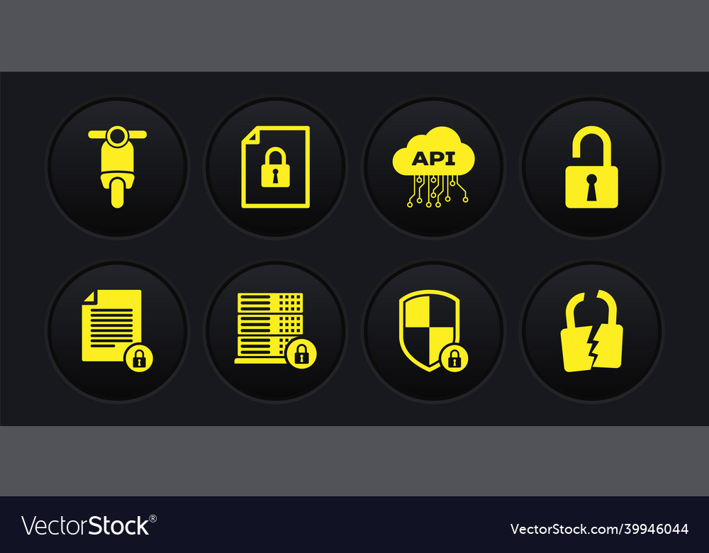 Set document and lock open padlock server vector image Set document and lock open padlock server