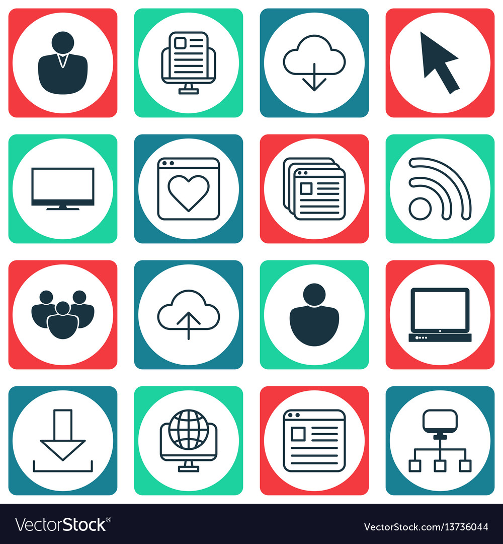 Set of 16 web icons includes followed website