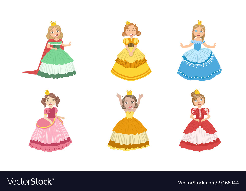 Smiling girls princesses chracters in different