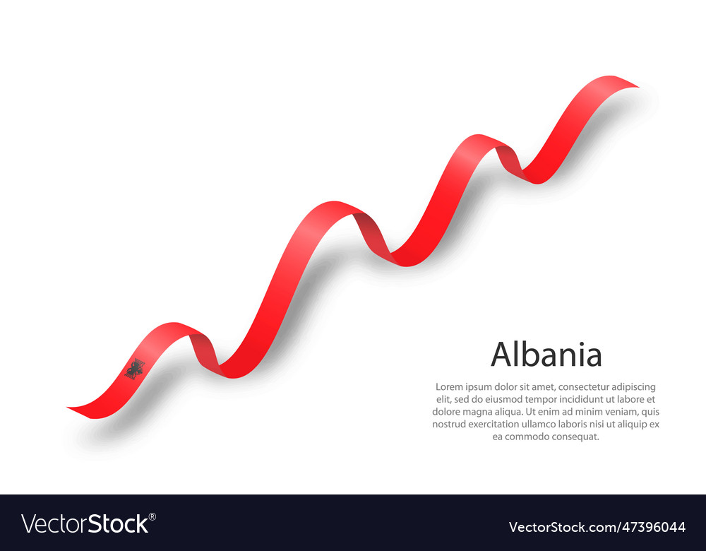 Waving ribbon or banner with flag of albania