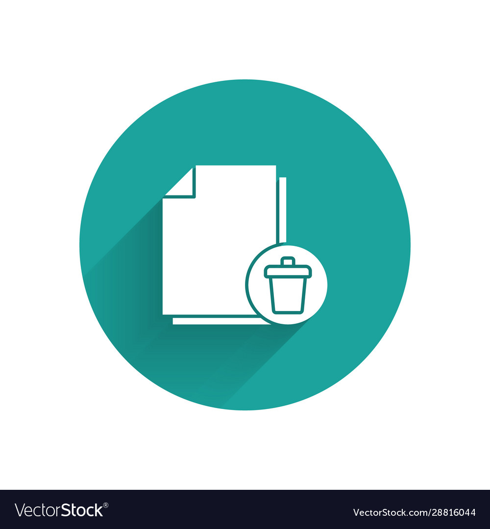White delete file document icon isolated with long vector image White delete file document icon isolated with long