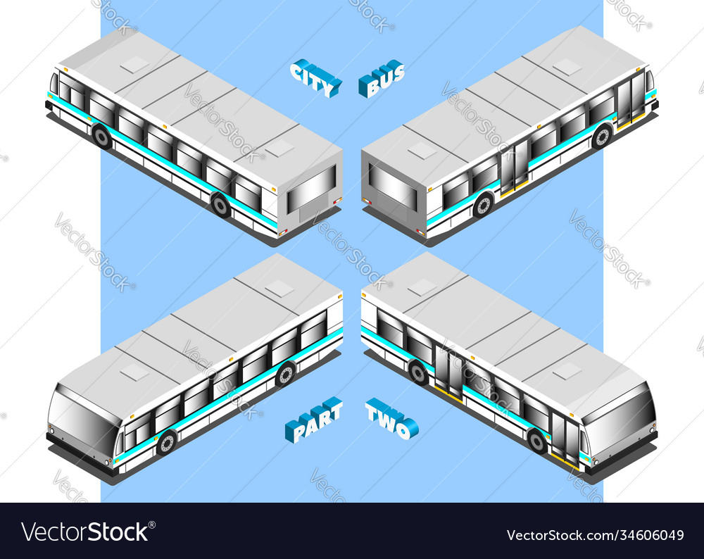 3d isometric urban bus in four projections part ii