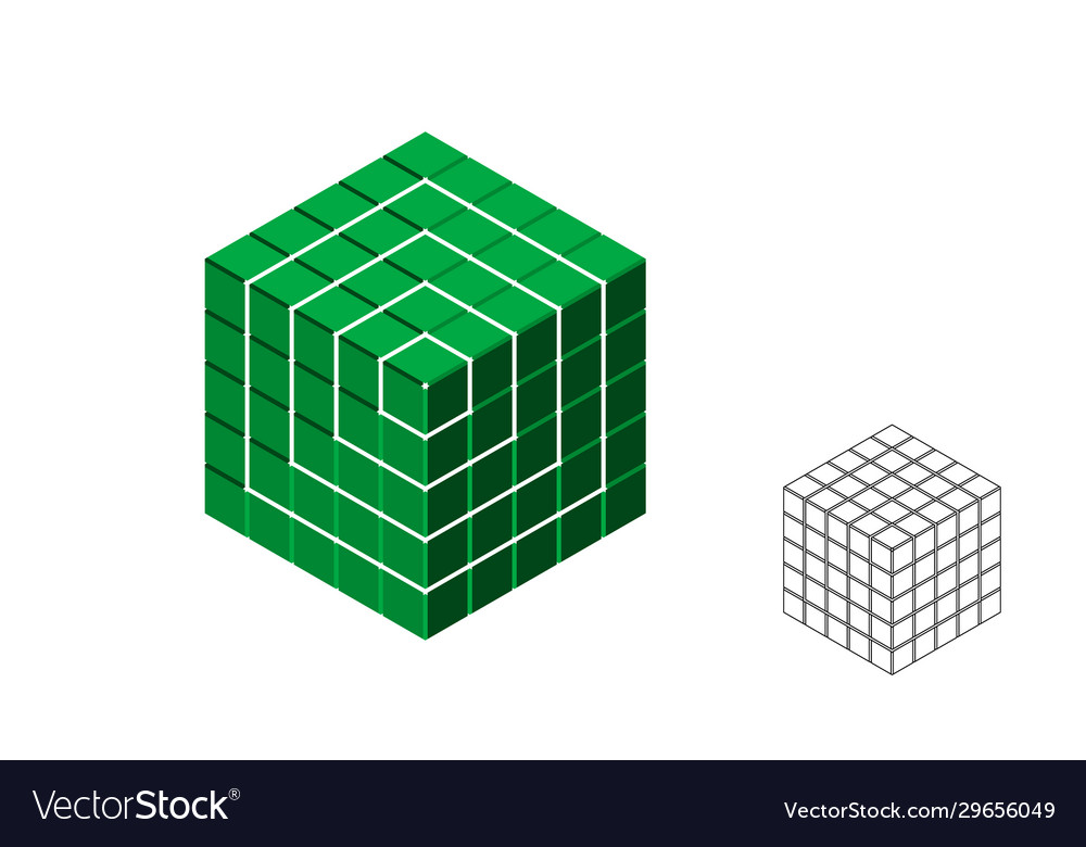 Abstract polygonal broken cube 3d isometric