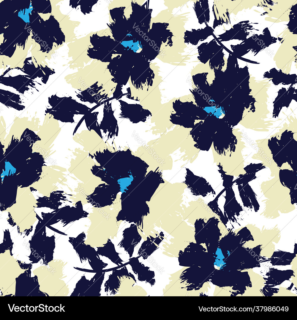 Blue floral brush strokes seamless pattern Vector Image