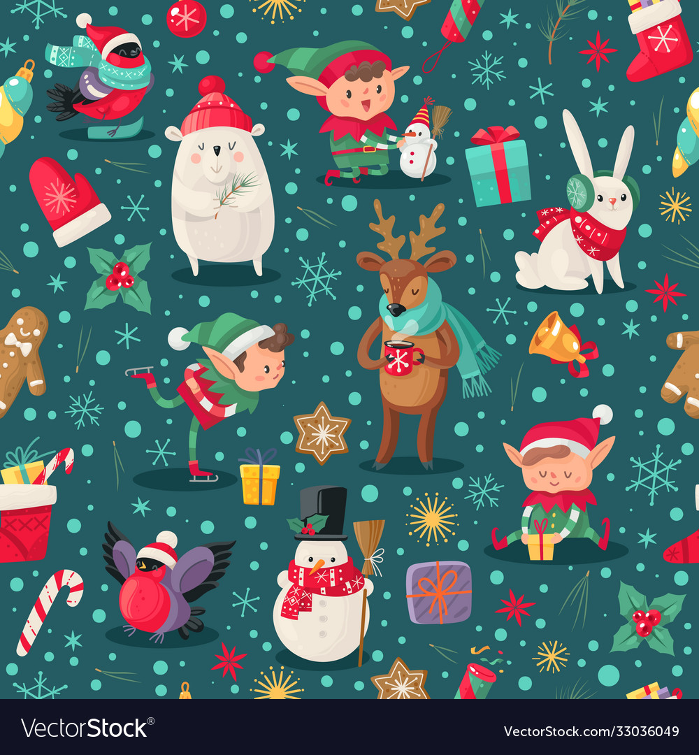 Christmas characters seamless pattern santa claus vector image Christmas characters seamless pattern santa claus