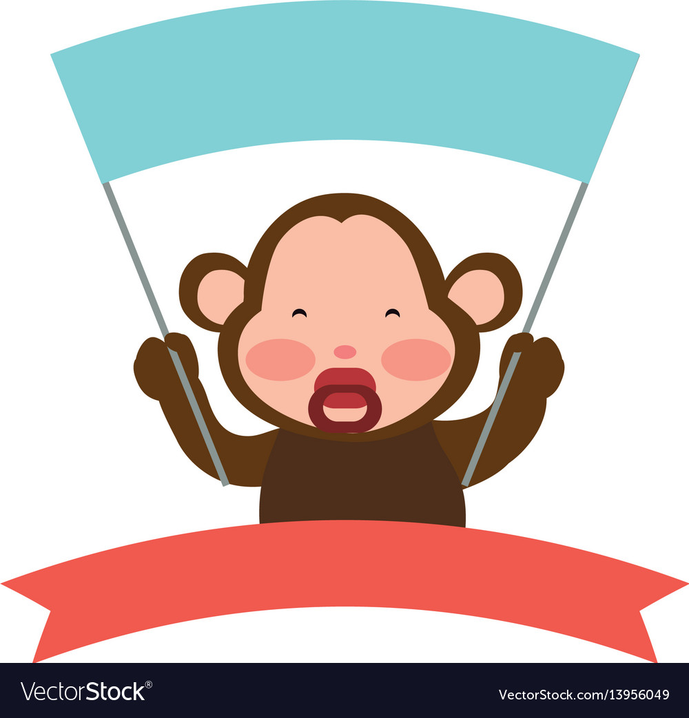 Monkey cartoon banner holding animal Royalty Free Vector