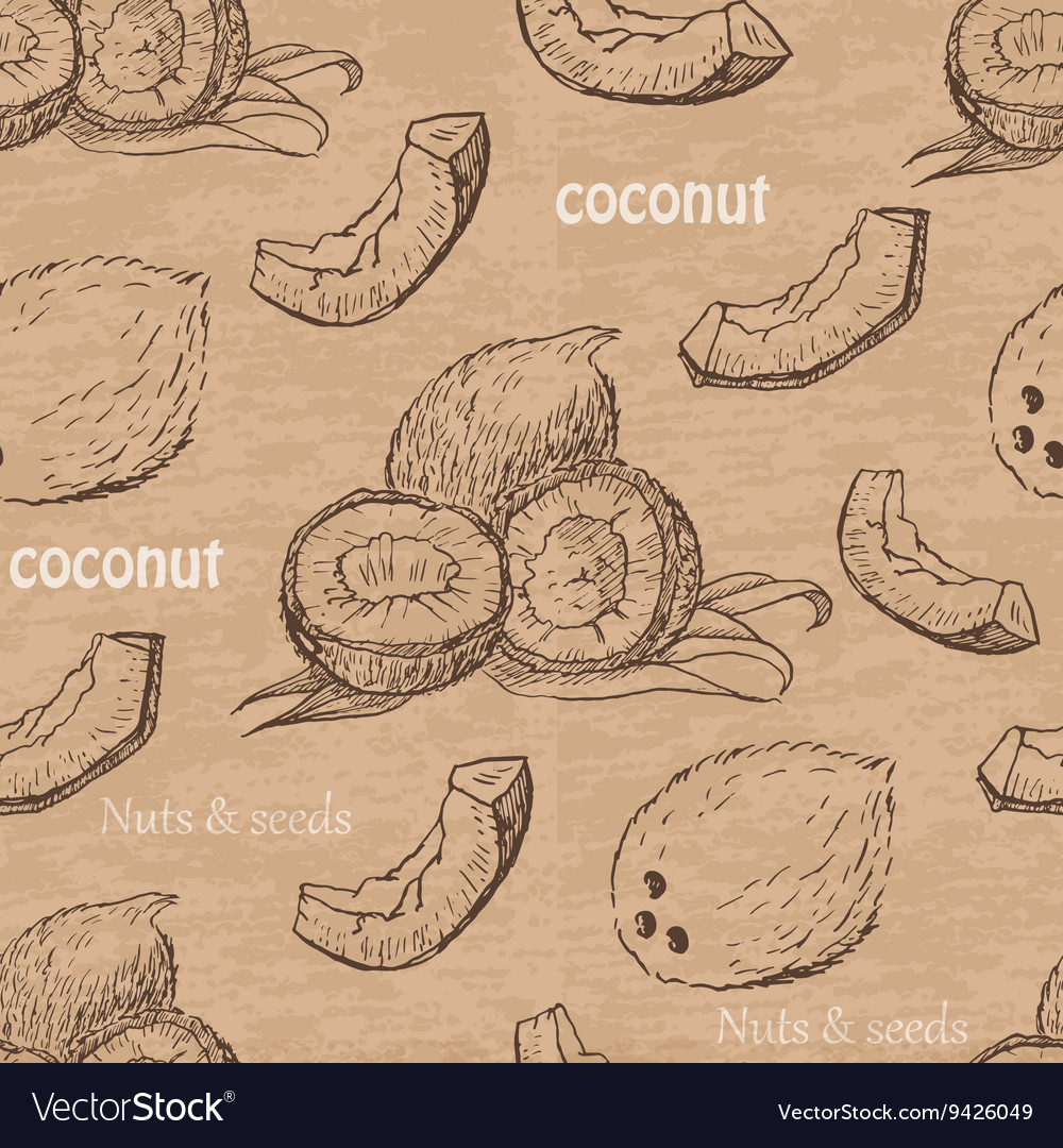Seamless pattern with coconuts on a vintage