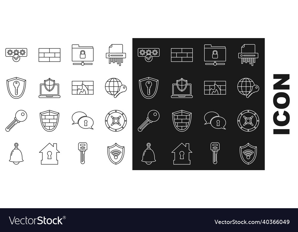Set line shield with wifi wireless internet vector image Set line shield with wifi wireless internet