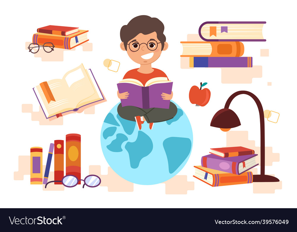 Set of book lovers elements on white background Vector Image