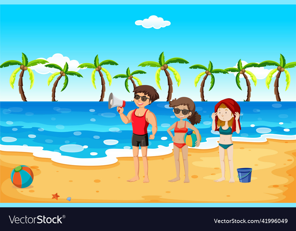 Tropical beach scene with people