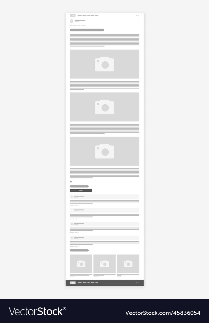 Blog page wireframe webpage prototype vector image Blog page wireframe webpage prototype