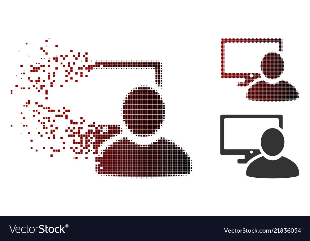 Dissipated dot halftone computer user icon vector image Dissipated dot halftone computer user icon