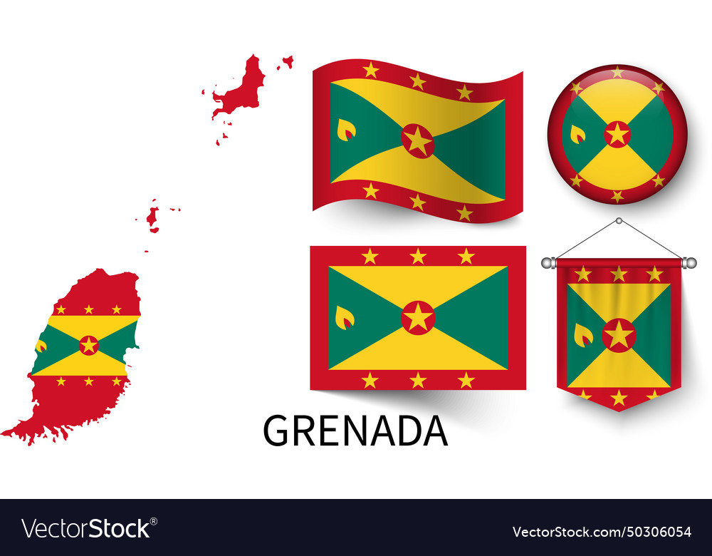 Map of grenada and the various flags