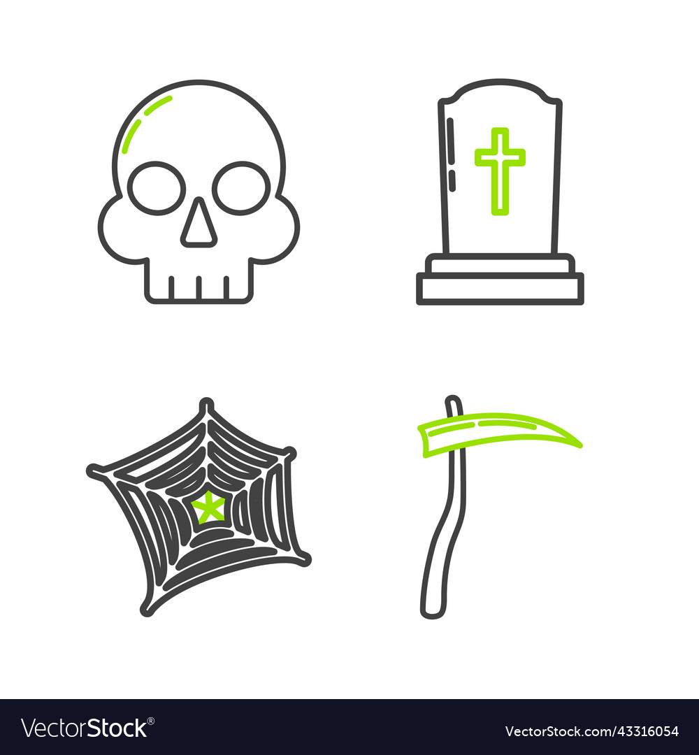 Set line scythe spider web tombstone with cross